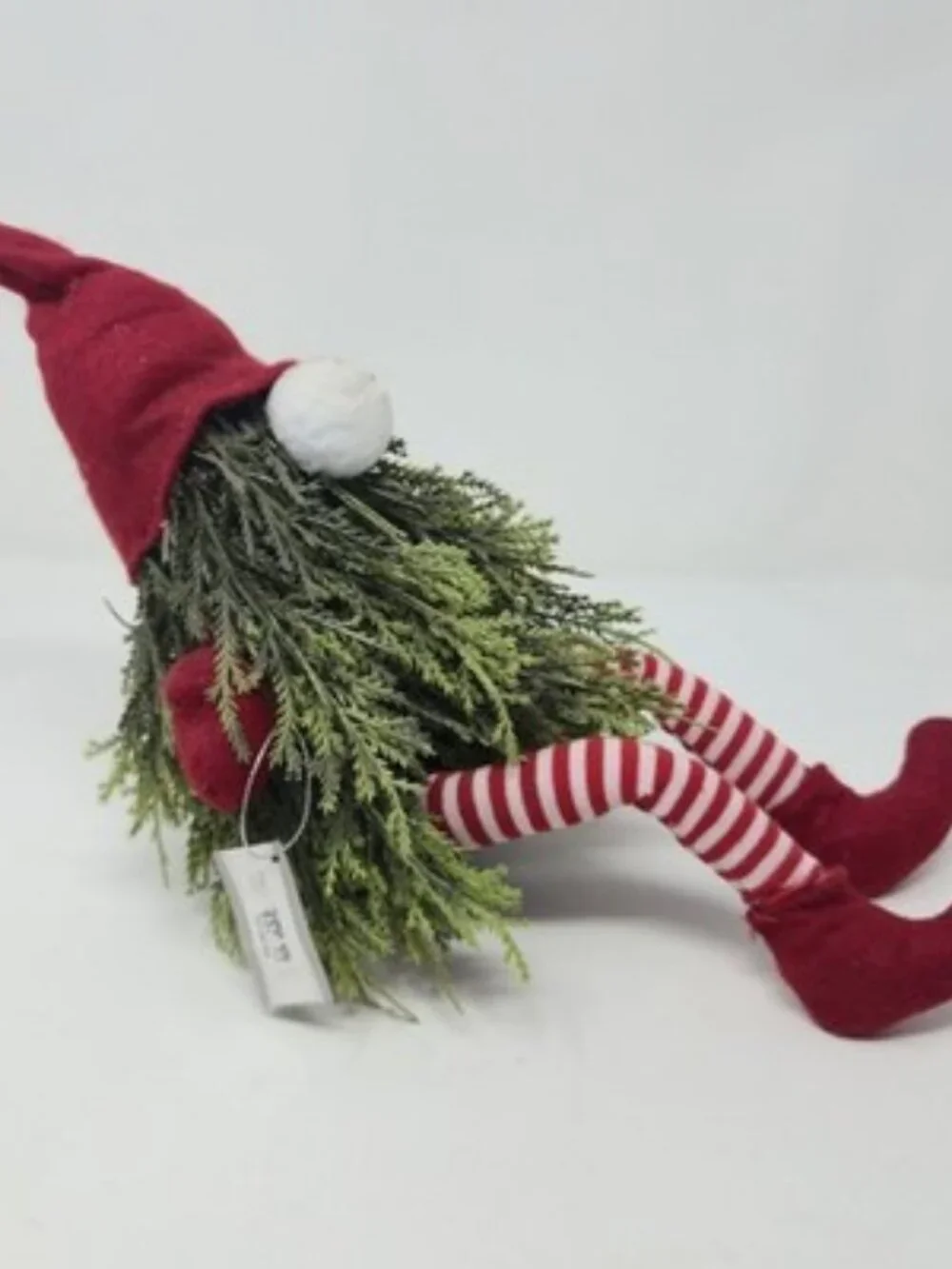 ​Ganz Christmas Gnome Shelf Sitter Red Striped Dangle Legs Pine Needle Beard